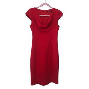Red Drape Dress Size 2 Gretchen Cowl Neck Black Halo Sheath Classic Sophisticate